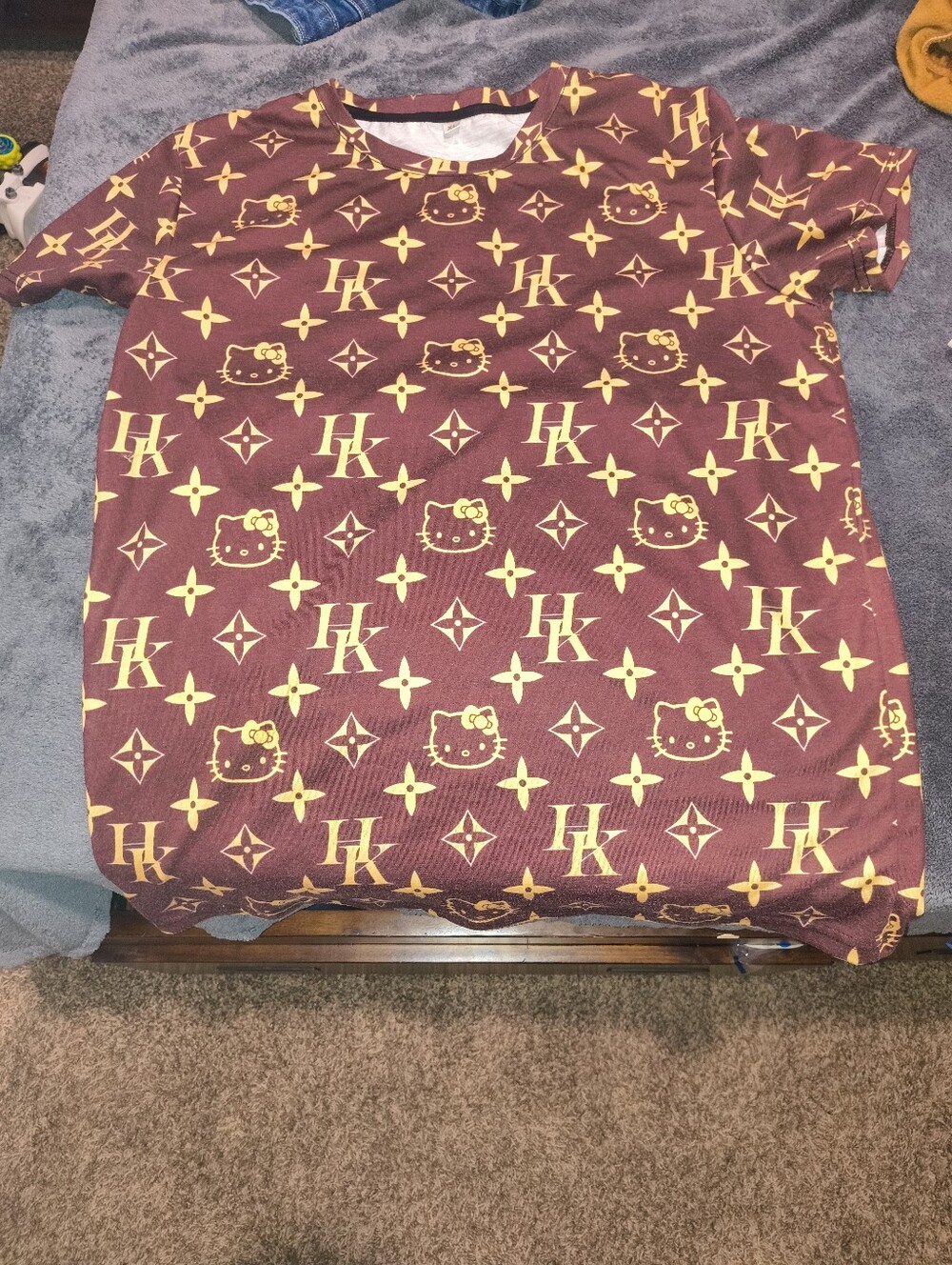 Hello Kitty Maroon Tee with Gold Allover Print